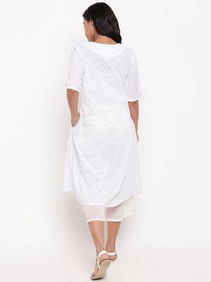 White Blue Dobby Pleats Kurta 4