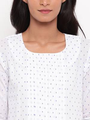 White Blue Dobby Pleats Kurta 5
