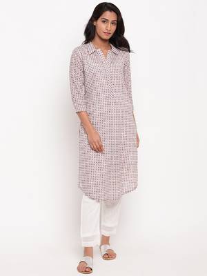 Pink Grid Collar Slit Kurta 1