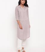 Pink Grid Collar Slit Kurta