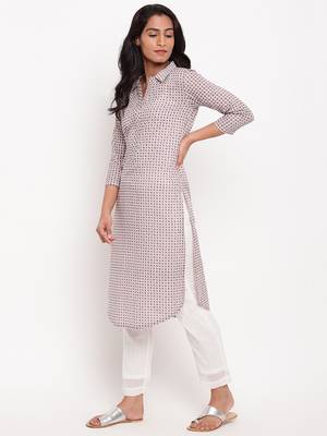 Pink Grid Collar Slit Kurta 2
