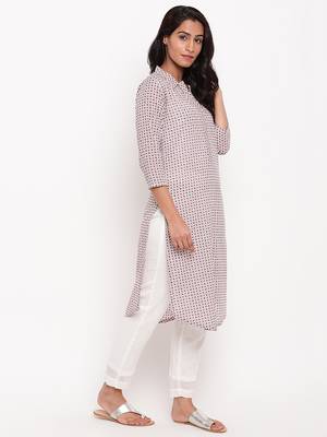 Pink Grid Collar Slit Kurta 3