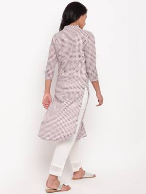 Pink Grid Collar Slit Kurta 4