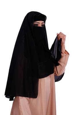 Plain 3 Layer Hijab Style Diamond Georgette Casual Wear Niqab Veil Scarf For Women 4