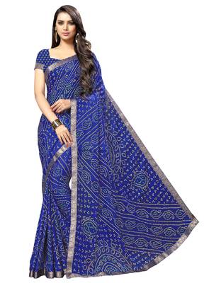  blue woven chiffon saree with blouse 1