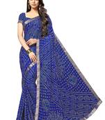  blue woven chiffon saree with blouse
