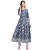 Grey printed cotton long-kurtis