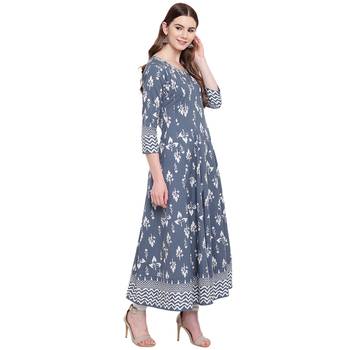 Grey printed cotton long-kurtis 4