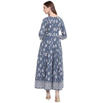 Grey printed cotton long-kurtis 5