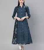 Navy-blue printed cotton ethnic-kurtis