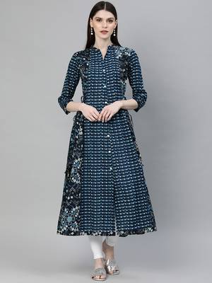 Navy-blue printed cotton ethnic-kurtis 2