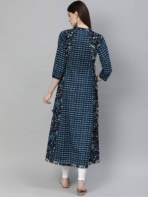 Navy-blue printed cotton ethnic-kurtis 5