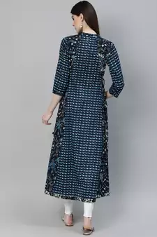 Navy-blue printed cotton ethnic-kurtis