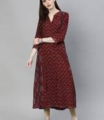 Maroon printed rayon ethnic-kurtis