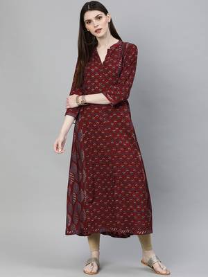 Maroon printed rayon ethnic-kurtis 2