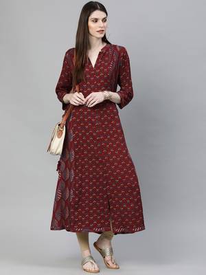 Maroon printed rayon ethnic-kurtis 3