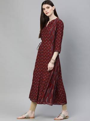 Maroon printed rayon ethnic-kurtis 4