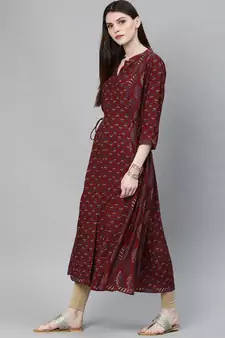 Maroon printed rayon ethnic-kurtis