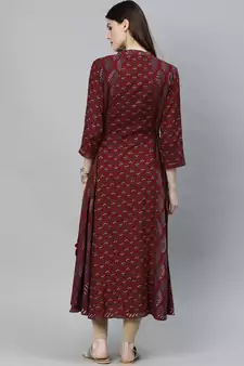 Maroon printed rayon ethnic-kurtis