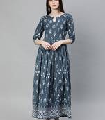 Grey printed cotton long-kurtis