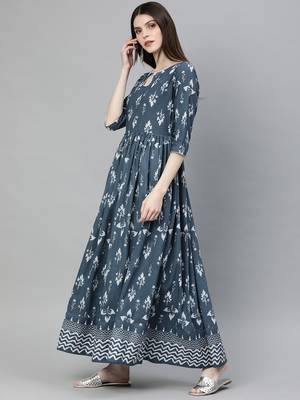 Grey printed cotton long-kurtis 3