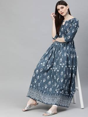 Grey printed cotton long-kurtis 4