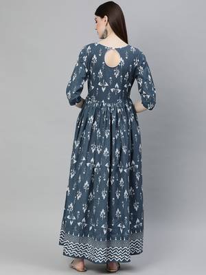 Grey printed cotton long-kurtis 5
