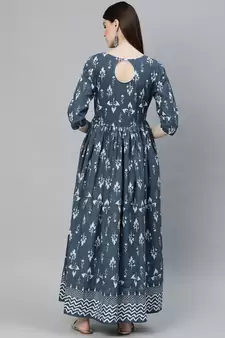 Grey printed cotton long-kurtis