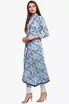 Blue printed cotton ethnic-kurtis