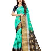 Turquoise woven art silk saree with blouse
