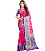 Pink woven art silk saree with blouse