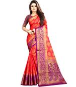 Orange woven art silk saree with blouse