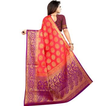 Orange woven art silk saree with blouse 2
