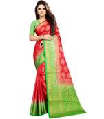 Red woven art silk saree with blouse