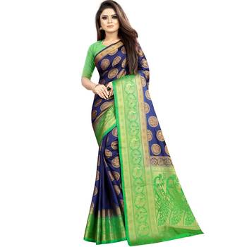 Blue woven art silk saree with blouse 1