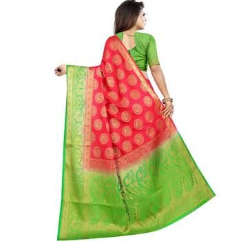 Red woven art silk saree with blouse 2