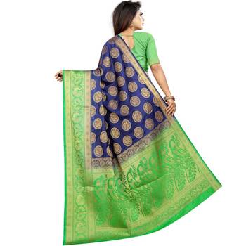 Blue woven art silk saree with blouse 2