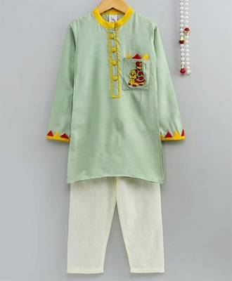 Chanderi Silk Embroidered Kurta With Applique Work 1