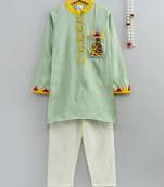 Chanderi Silk Embroidered Kurta With Applique Work