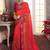 scarlet red embroidered silk saree with blouse