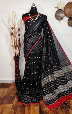 Black woven art silk saree with blouse 1