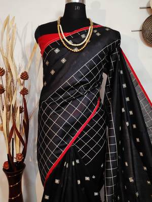 Black woven art silk saree with blouse 2