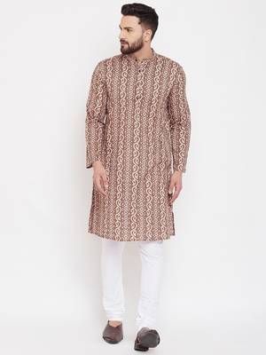 Brown woven pure cotton men-kurtas 1