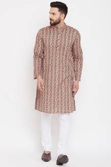 Brown woven pure cotton men-kurtas