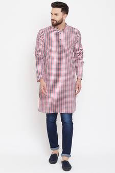 Red woven cotton men-kurtas