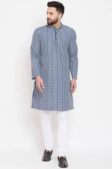 Blue woven cotton men-kurtas