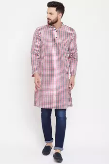 Red woven cotton men-kurtas