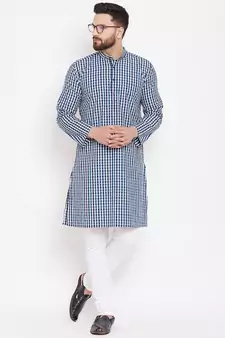 Blue woven cotton men-kurtas