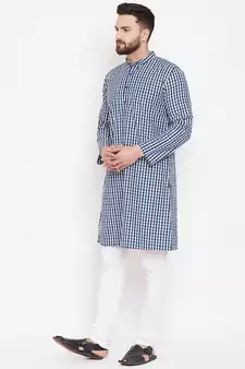 Blue woven cotton men-kurtas
