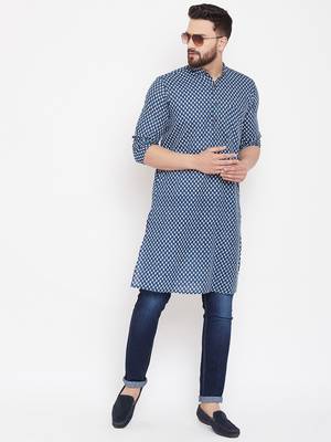 Blue woven linen men-kurtas 1
